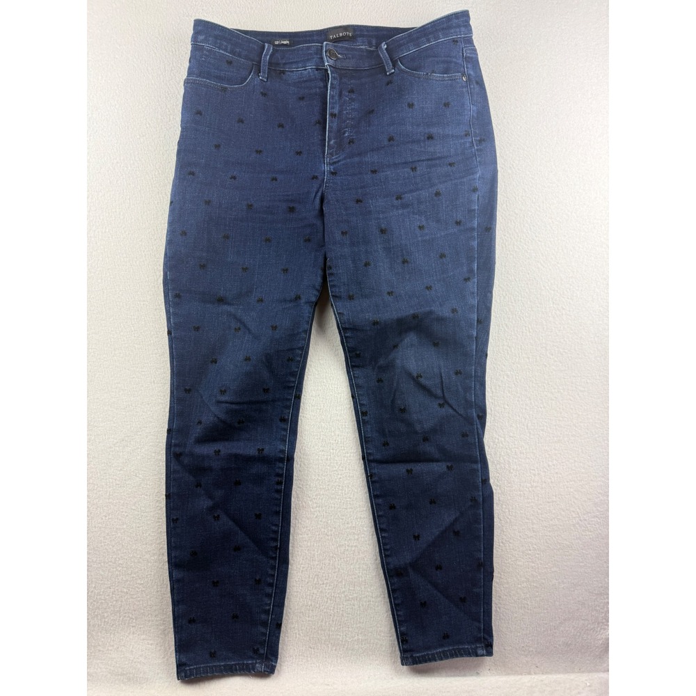 Talbots Womens 12P Jeggings Dark Wash Blue Denim Embroidered Black Bows Petite